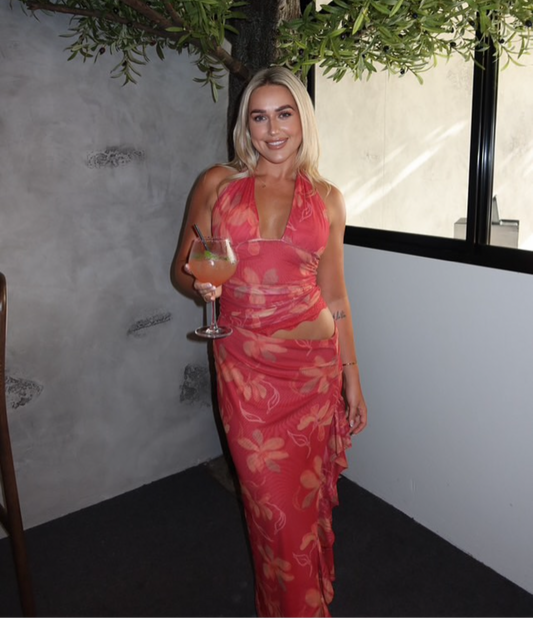 Benni Penelope Halter Maxi Dress Hibiscus Floral