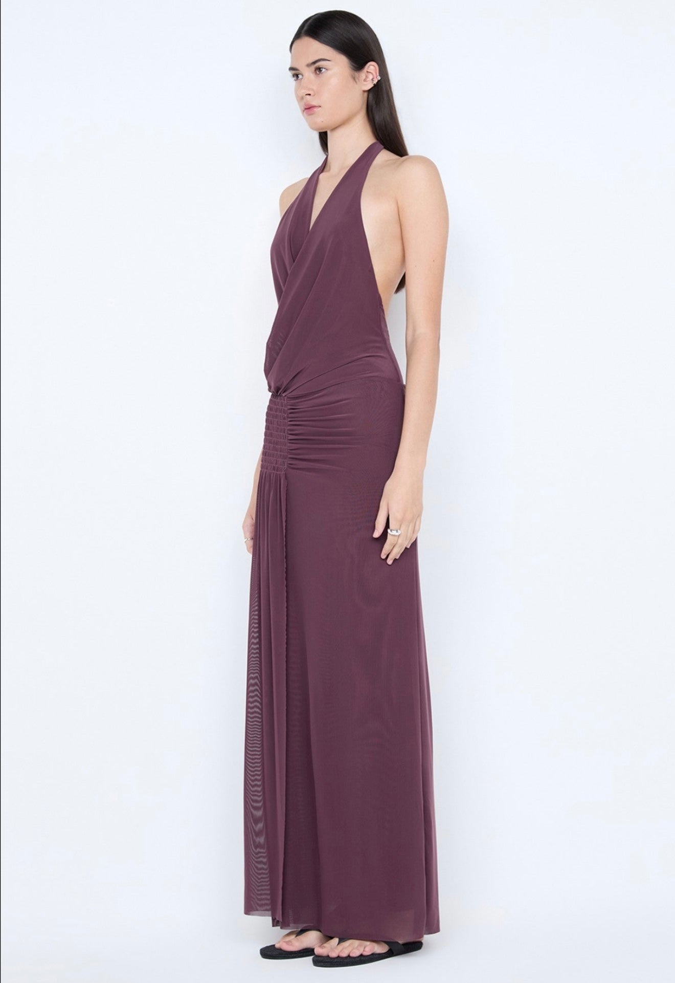 Bec & Bridge Marabou Halter Maxi Dress Aubergin