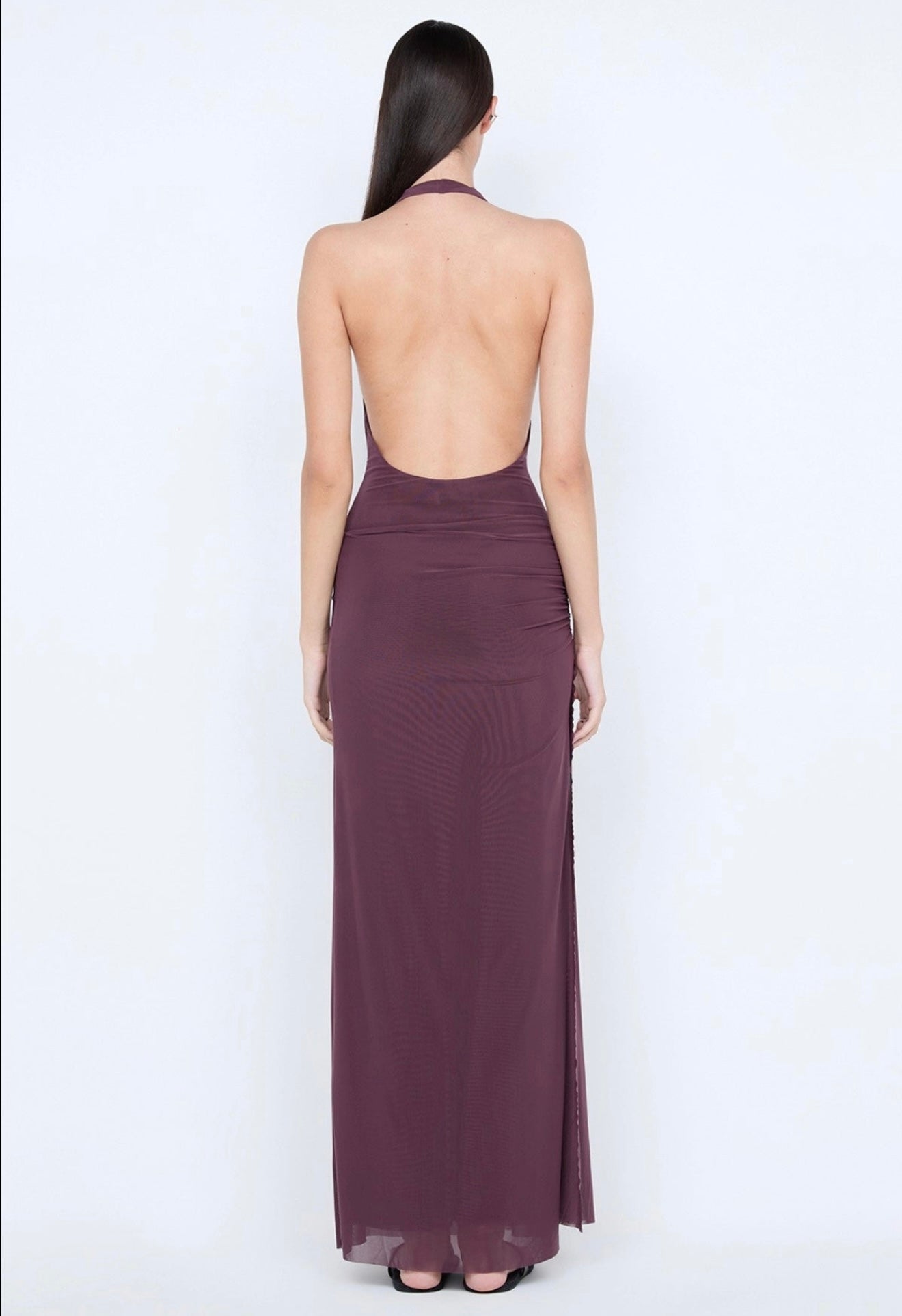 Bec & Bridge Marabou Halter Maxi Dress Aubergin