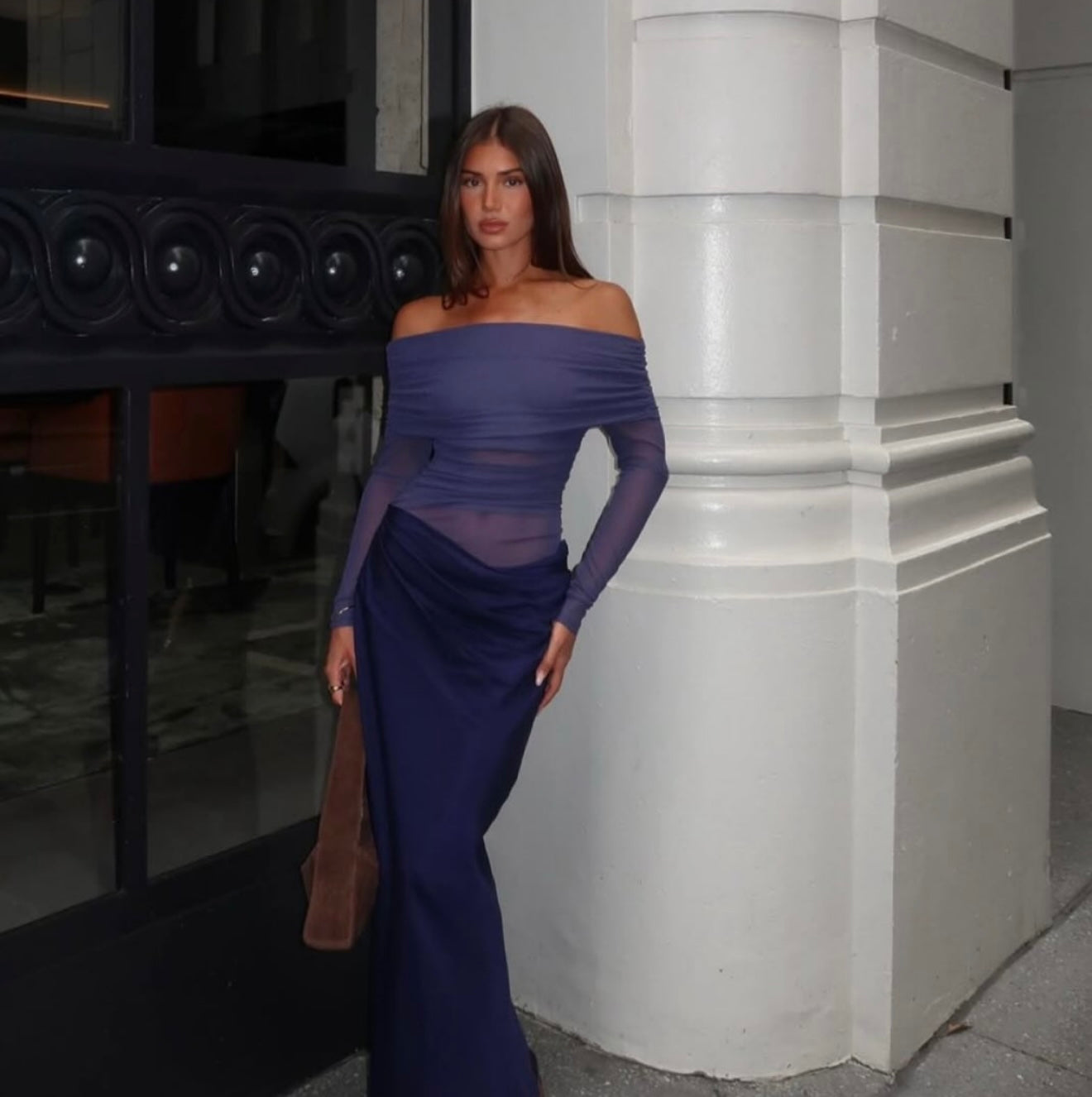 Benni Yasmin Off Shoulder Maxi Dress Navy