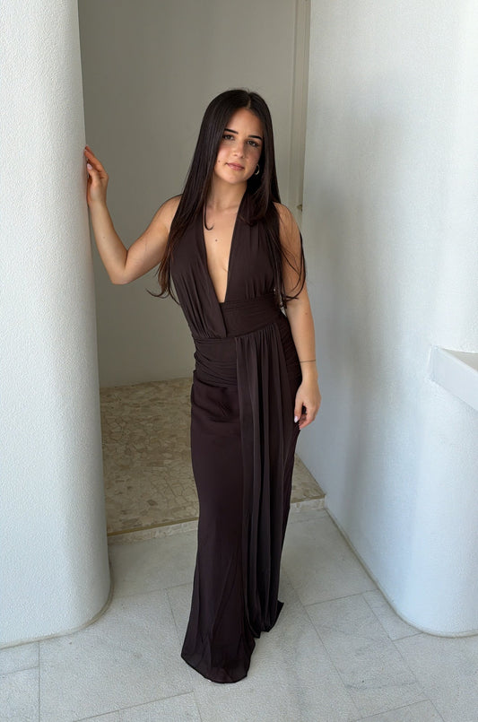 Bec & Bridge Cassis Drape Maxi Dress Dark Chocolate