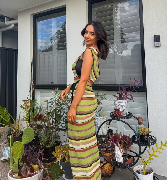 Sir the Label Coastline Tie Dress Green Palm Stripe