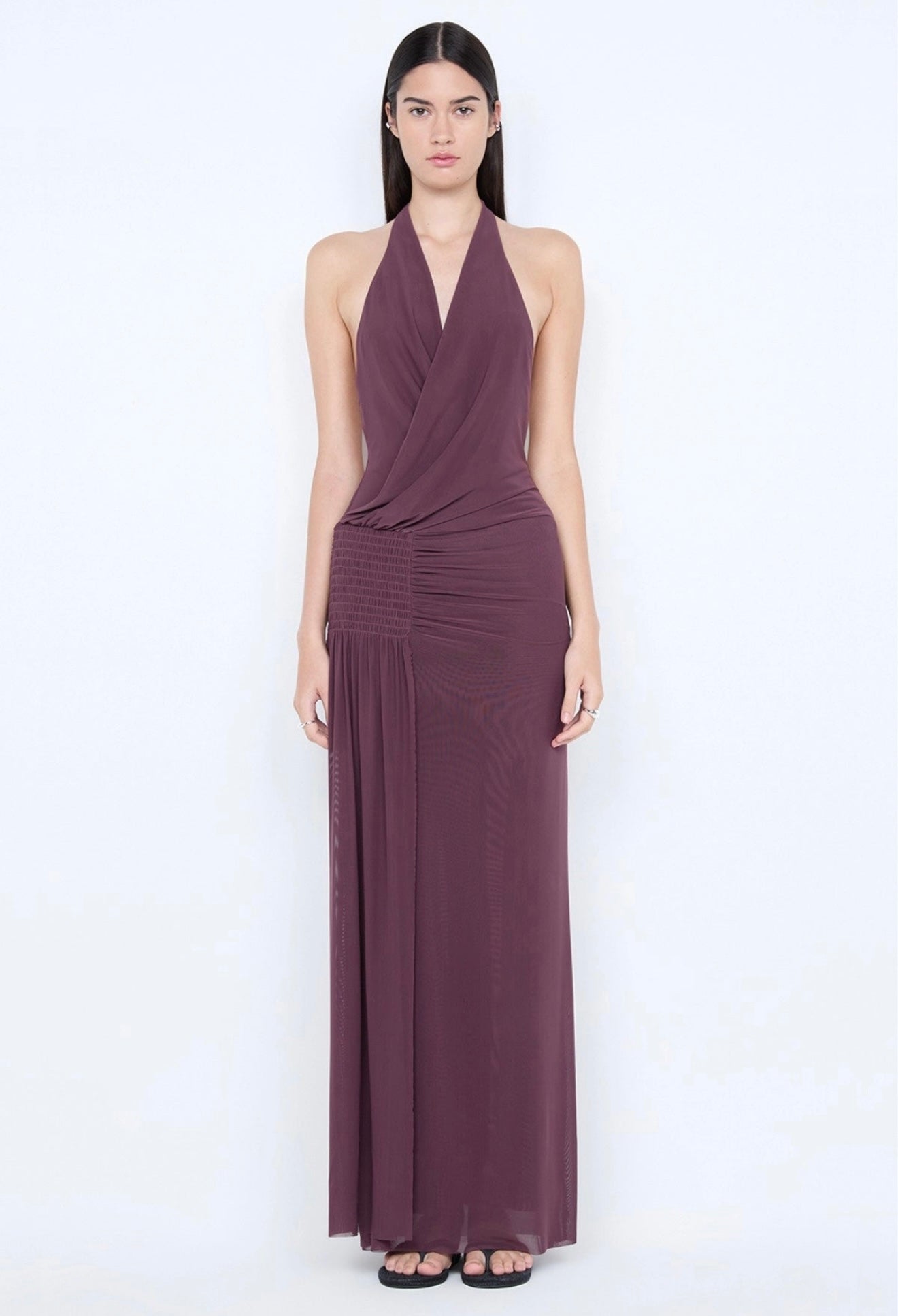 Bec & Bridge Marabou Halter Maxi Dress Aubergin
