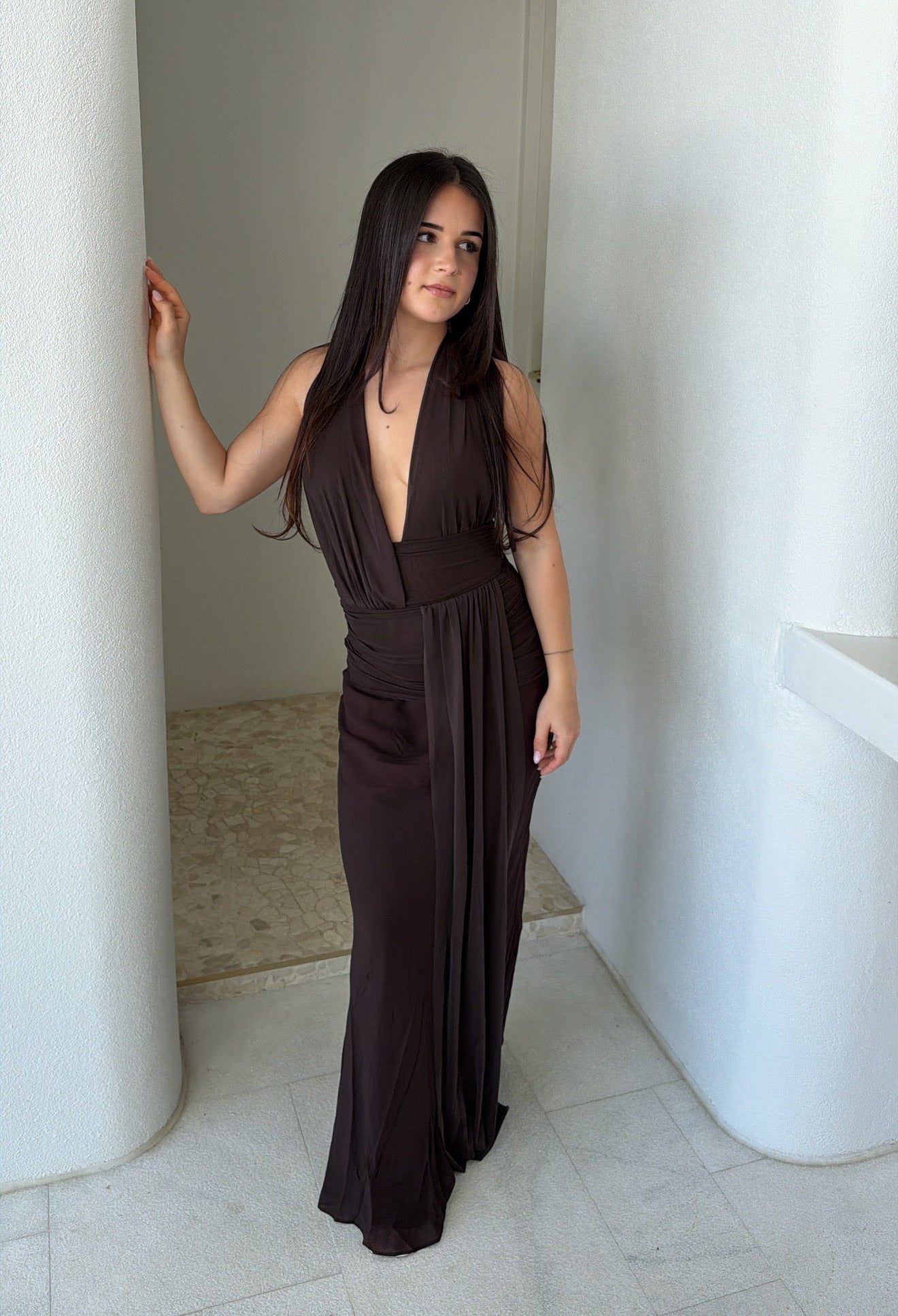 Bec & Bridge Cassis Drape Maxi Dress Dark Chocolate