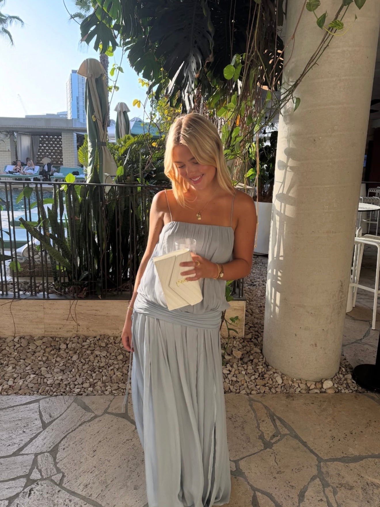 Bec & Bridge Camille Blouson Dress Cloud Blue
