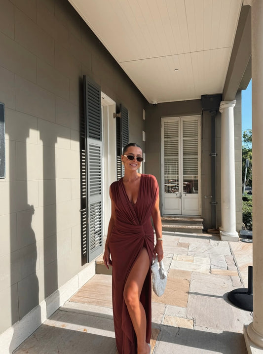 Bec & Bridge Leila Drape Gown Rust