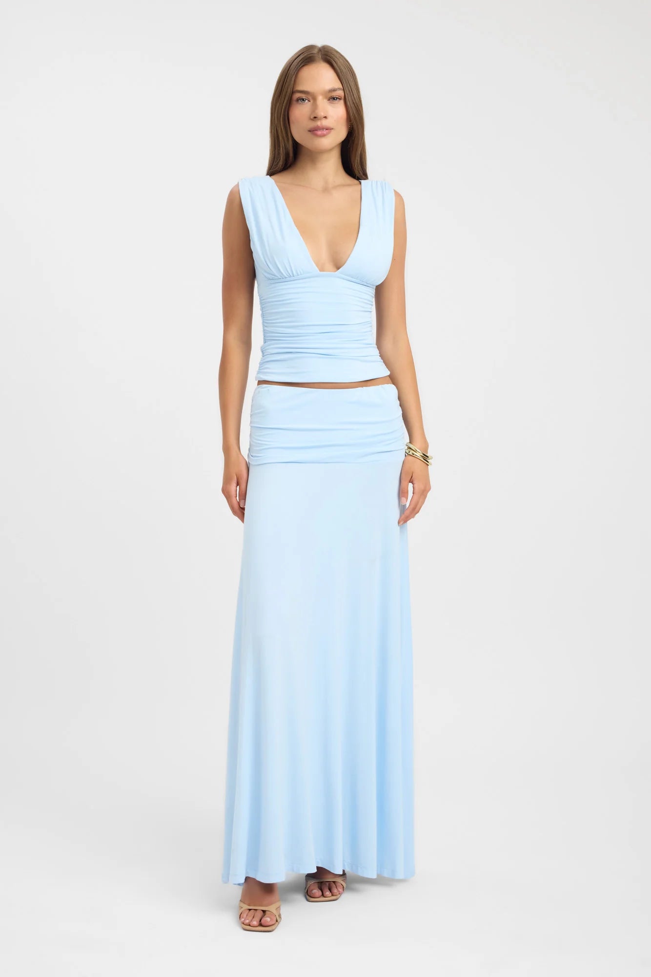 Kookai Solis Top and Arlo Skirt Ice Water