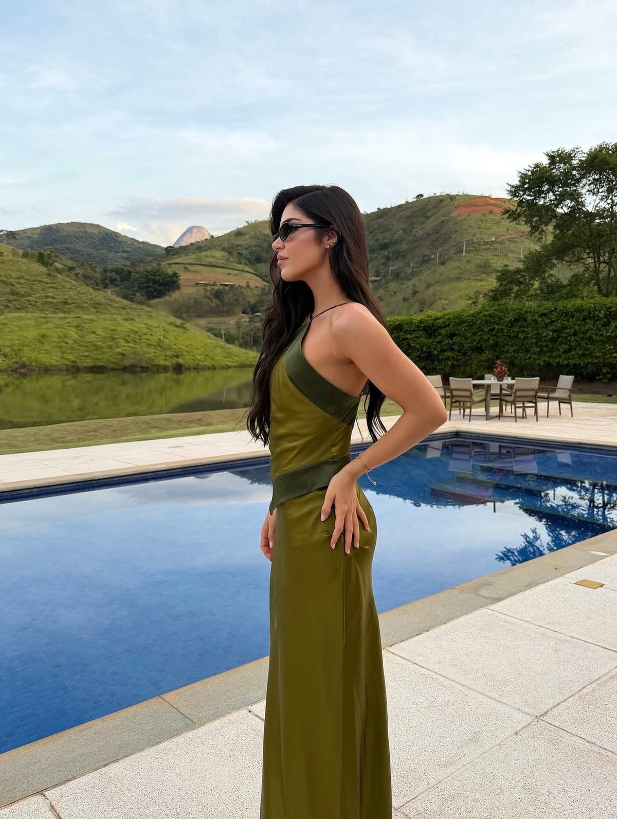 Reformation Jillian Silk Dress in Pear