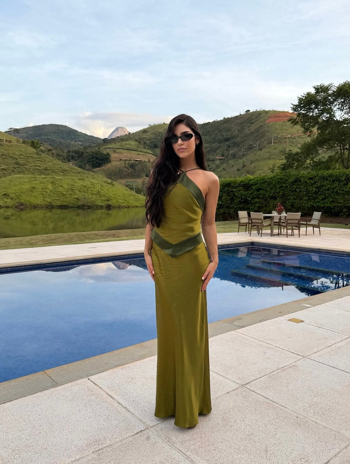 Reformation Jillian Silk Dress in Pear