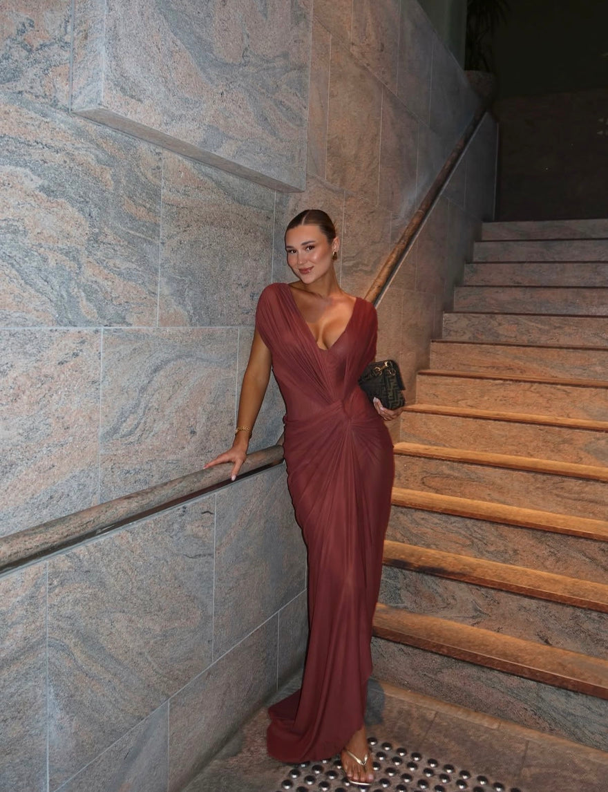 Bec & Bridge Leila Drape Gown Rust