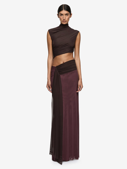 Bec & Bridge Conni Maxi Dress in Dark Chocolate/Aubergine